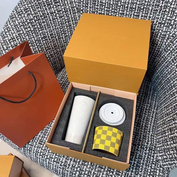2025 With Straw Creative Leather Cover Ceramic Coffee Mug Duck Flower Gift Bone China Mugs B2