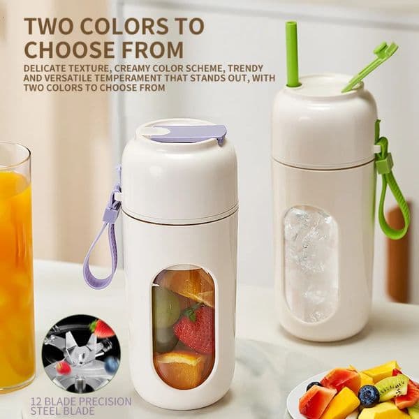 Portable electric juice cup for smoothies shaving ice and 12 blade stainless steel blender with wireless charging 241014