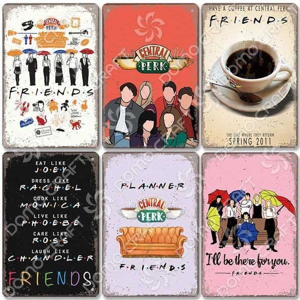 Vintage Friends Coffee Plaque Central Perk Metal Tin Sign Wall Art Decor for Cafe Living Room Home Retro Poster for Coffee Lov W241010