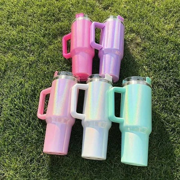 1pcs smooth flat glass with lid and straw 30-ounce /40-ounce stainless steel kettle with handle portable water cup. X250321