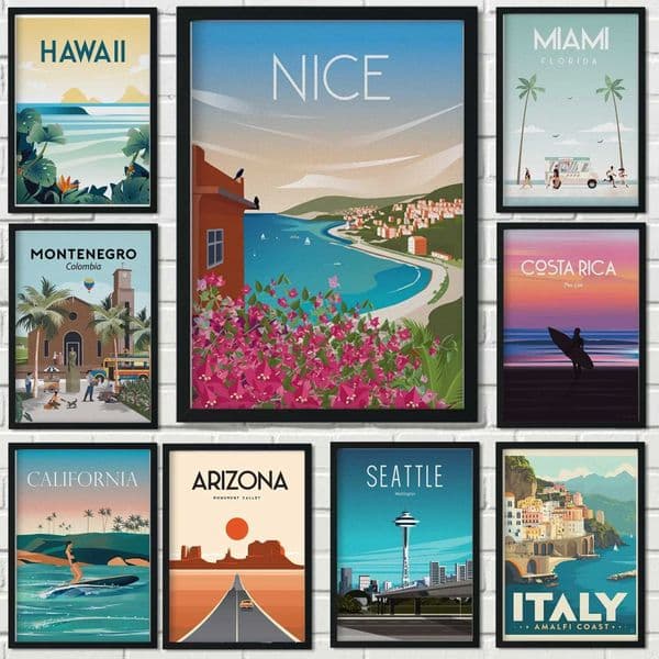 Rural tin logo landscape retro Hawaii MIAMI OULU decorative wall art decoration home decoration bar canvas high-quality poster W241010