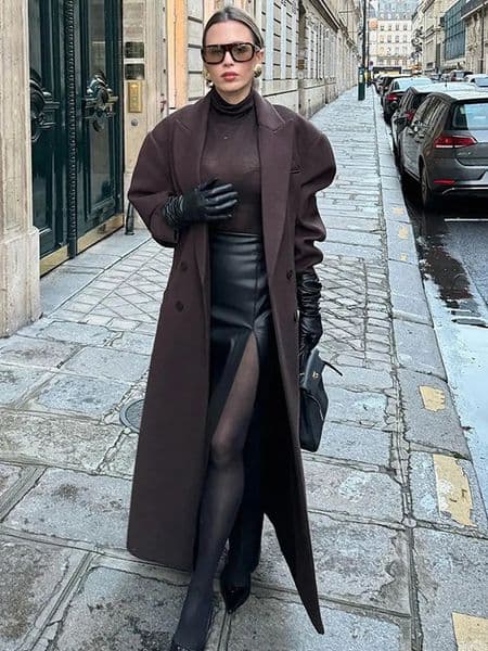 Elegant double-layer lapel wool coat womens fashion with pockets long sleeved casual jacket womens high street clothing 241007
