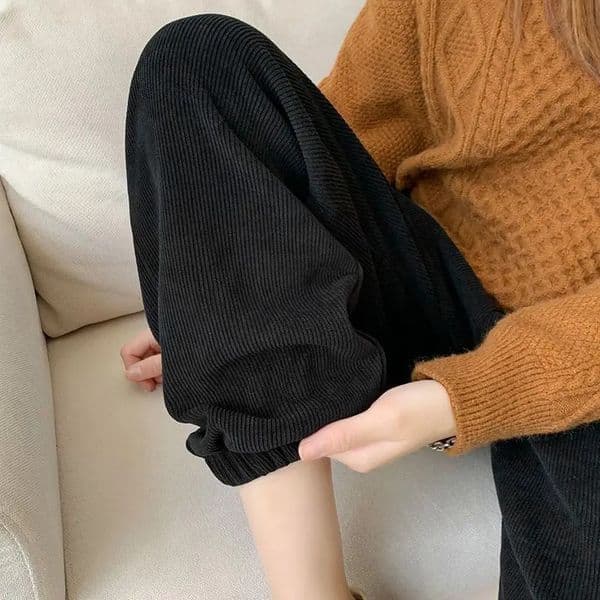Spring and autumn elastic waist loose full-color youth casual sports pants solid color Corduroy lantern pants fashionable Korean womens clothing 241011