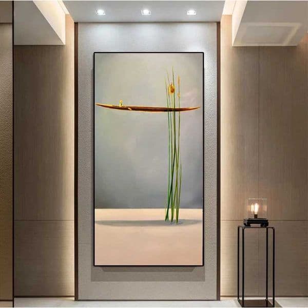 Surrealist style gold boat natural landscape canvas painting posters and printed wall art pictures used for living room home decoration W241010