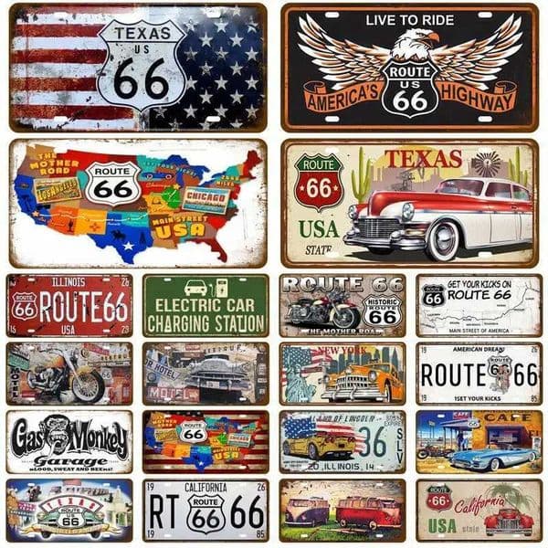 Route 66 Tinplates Plate Garage Car Retro Metal Sign Posters On The Wall Tin Sign Vintage Poster Home Decor Art Room DecorationXJ241010