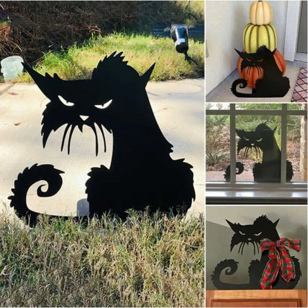 Exterior Decoracion Jardin Angry Cat Decoration Iron Silhouettes Ornament Indoor Outdoor Garden Decor L230620