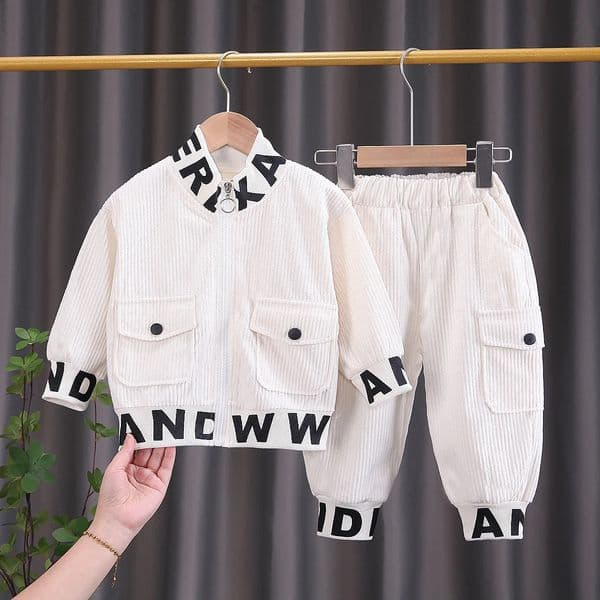 Baby boy clothes corduroy zipper long sleeved casual sports twopiece set for 05 year old fashionable girls with top and pants 241014