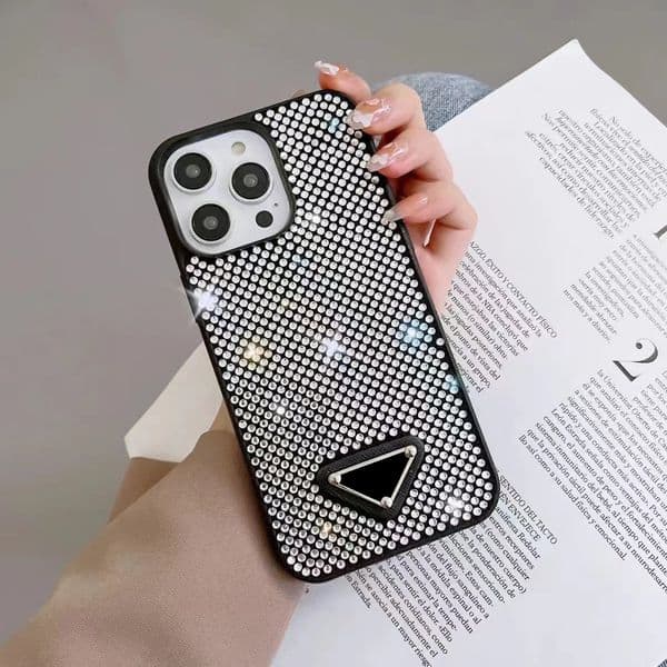 Bling Diamond Designer Phone Case for Apple iPhone 17 16 Pro Max 15 14 13 Luxury Rhinestone Crystal Glitter Sparkling Velvet Lined Back Cover Fundas Coque 11