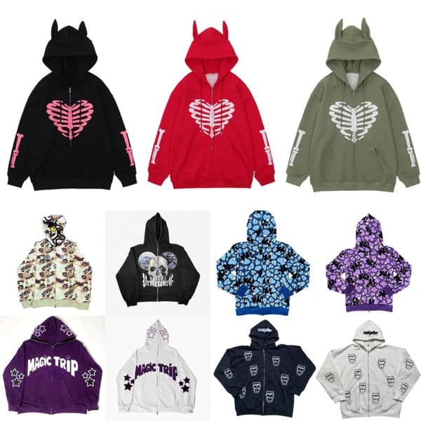 Pullover versatile trendy brand printed hot diamond hooded cardigan zipper loose couple trendy brand sweatshirt jacket sweatshirt hoodie essential hoodie