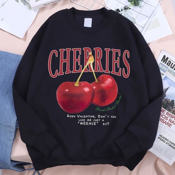 Cherries Fashionable Fruits Print Hoodie Mens Harajuku ONeck Sportswear Loose Clothing Street Fashion Fleece Clothe 241011