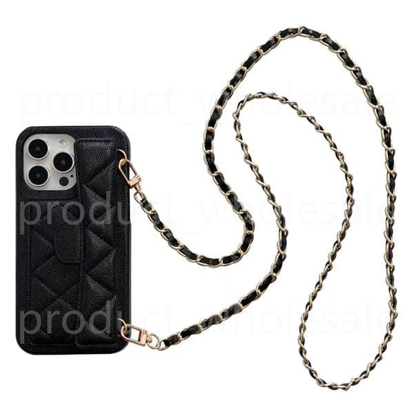 Women Crossbody Leather Phone Case Designer iPhone Case Apple For iPhone 17 16 15 Pro Max Cases 17ProMax 14 13 12 Wallet Card Holder Cases Cover Shoulder Chain