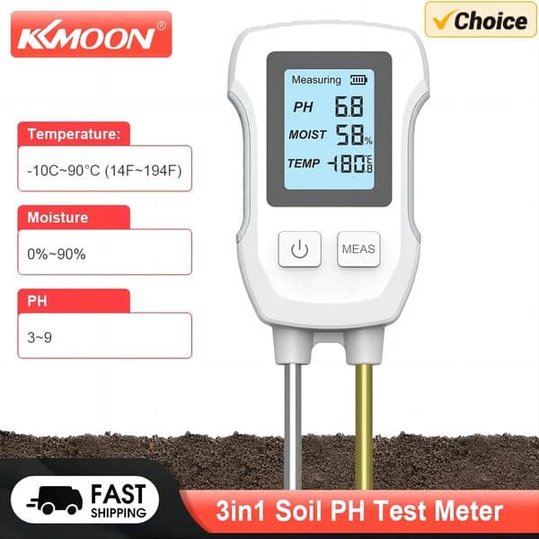 KKMOON 3in1 Soil PH Tester LCD Screen Soil Temperature Gauge PH Temperature Humidity Gauge Flower and Plant Potted Plant Soil Tester 241016