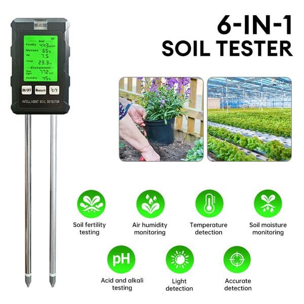 6-in-1 multifunctional soil tester soil fertility pH temperature humidity sunlight air moisture detector horticultural Soli analyzer 241016