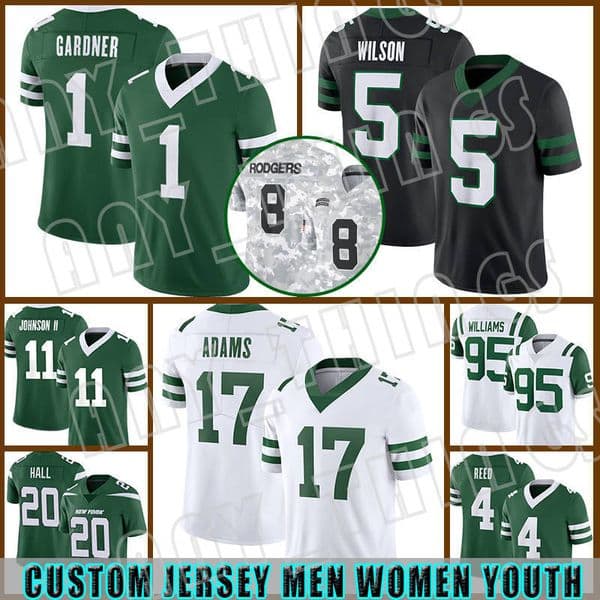 Garrett Wilsons Sauce Gardners Football Jerseys Davante Adams Breece Hall Aaron Rodgers Joe Klecko Namath Mike Quinnen Williams Will McDonald Travis Quincy D.J. Reed