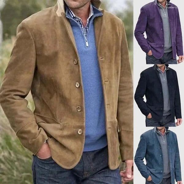 Men's Jackets 2024 Mens Vintage Lapel Single Breasted Jacket Casual Suit Collar Coat Tops Clothing
