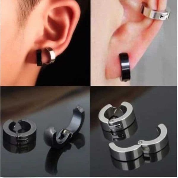 1 pair of classic Korean punk stainless steel ear clip earrings suitable for men women black non perforated fake earrings and new popular jewelry W241017