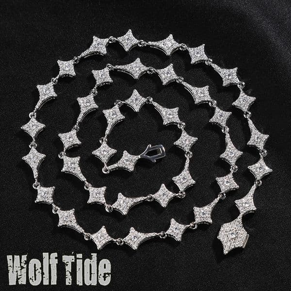 Fine Quality Hip Hop Prong Cubic Zirconia Star Charms Link Necklace For Men And Women Versatile 18k Gold Plated Copper Personalized Jewelry Accessory Collar Gifts