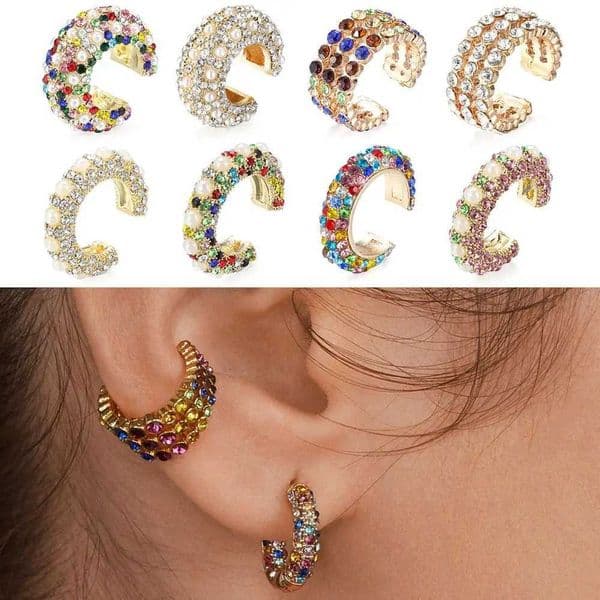 Accessories Non perforated rhinestone pendant jewelry party CZ cuff earrings statement C-shaped cubic zirconia earrings W241017