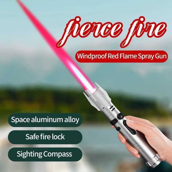 Lighters Metal lightsaber style gas lamp powerful red fire turbine jet torch outdoor compass windproof lamp barbecue welding cigar tool T241017