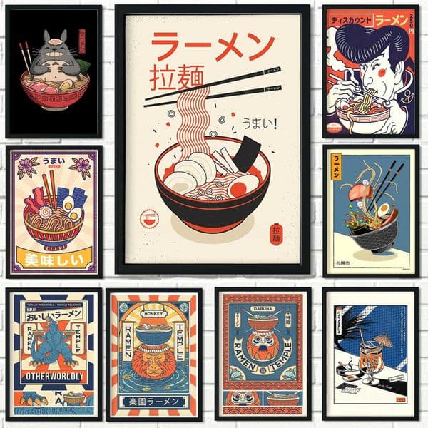 Vintage Illustrator Japan Ramen Art Poster Animal Ramen Sushi Painting Wall Art Decoration Kawaii Room Decor Canvas PosterXJ241016