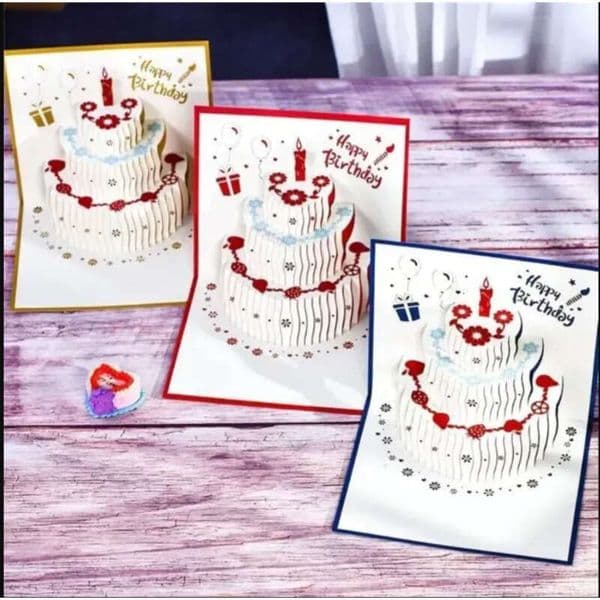wholesale UPS Cards 3D Wholesale Greeting Happy Birthday Cake Pop-Up Gift For Kids Mom With Envelope Handmade Gifts 0126 S s
