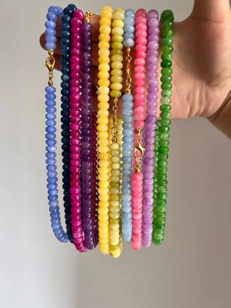 Colorful semi stone necklace 5 * 8mm natural stone bead necklace fashionable handmade jewelry 241017