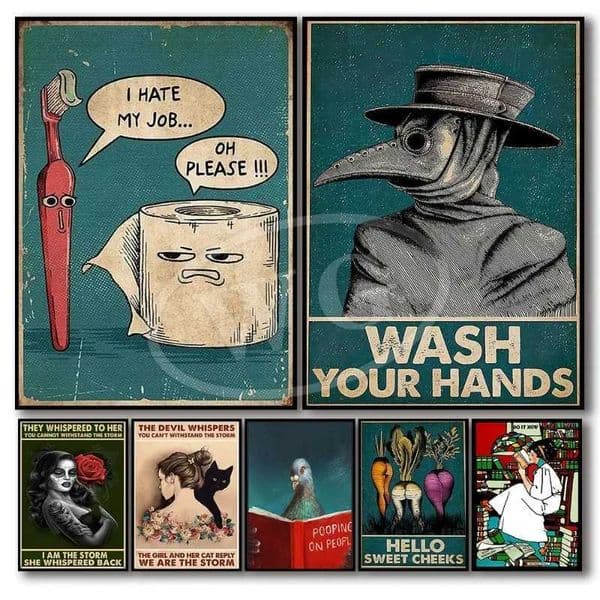 Vintage I Hate My Jobs Funny Toothbrush Toilet Paper HDPoster Aesthetics Plague Doctor Wash Your Hand Canvas Wall Art Room DecorXJ241016