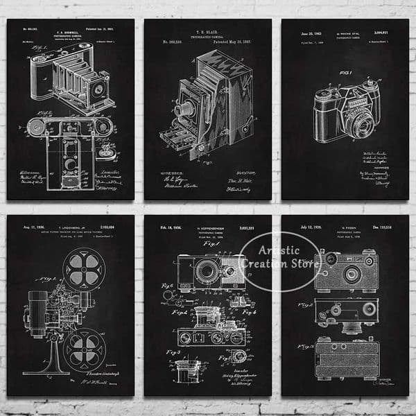 90s Retro Camera Blueprint Photo Wall Art Canvas Painting Print Photography Nordic Art Wall Room Decoration Camera Patent PosterXJ241016
