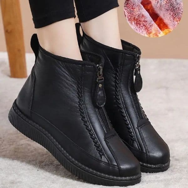 Winter womens ankle boots fashionable and warm mothers boots flat bottomed comfortable non slip front zipper closure womens shoes 241018