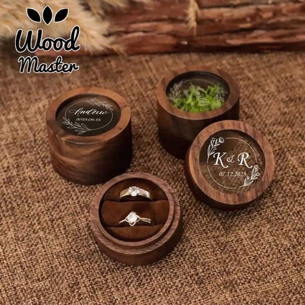 Customized wooden engagement ring box wooden ring bearing pillow carving ring box double groove ring box wooden suggestion box W241019