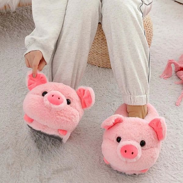 Womens Cute Cartoon Slide Christmas Elk Pig Animal Plush Indoor Comfortable and Warm Cover Heel Anti slip Slide Winter Slide 241018