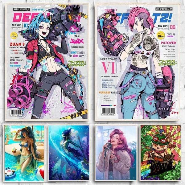 League of Legends Jinx/Vi Arcane Fashion Magazine Cover KDA Girl Canvas Painting Prints Wall Art for Living Room Decor GiftXJ241016