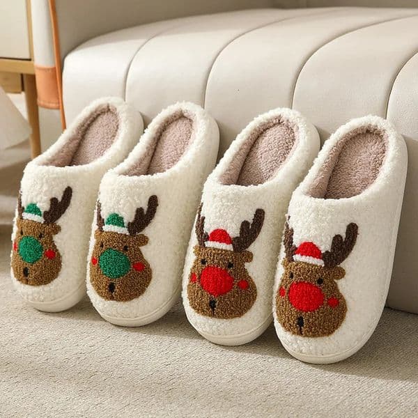 Christmas slippers womens home fluffy flip cover winter womens indoor cute deer gingerbread mens warm house plush shoes 241018