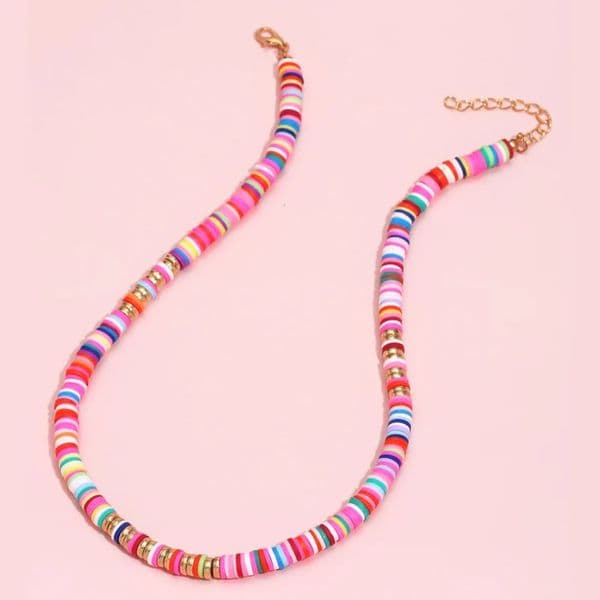 Bohemian polymer clay necklace soft ceramic necklace colorful surfing bead necklace handmade womens jewelry gift 241018