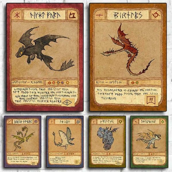 Retro Hookfang Seashocker Toothless Dragon Cards Poster Print Canvas Painting Vintage Wall Art For Living Room Home DecorXJ241016