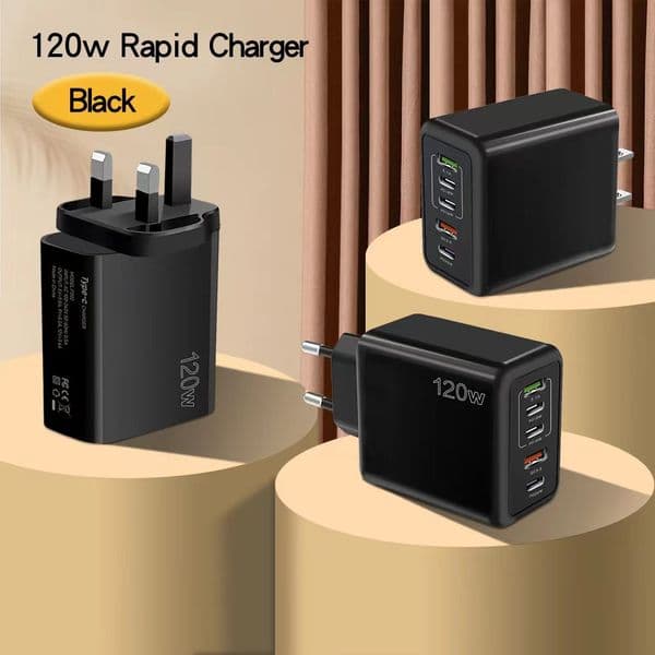 Super Fast Charging 120W Phone Charger Plug - Multiport Adapter with Quick Charge Capabilities for Global Use Dual Port PD+USB Compatible with EU and US Outlets