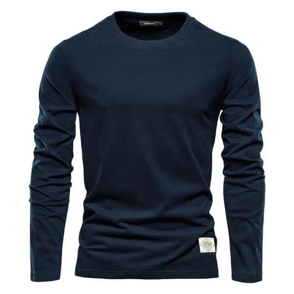 Spring/Summer Long Sleeve Mens T-shirt 100% Pure Cotton Solid Color Casual Sports Classic Top High Quality T-shirt 241018