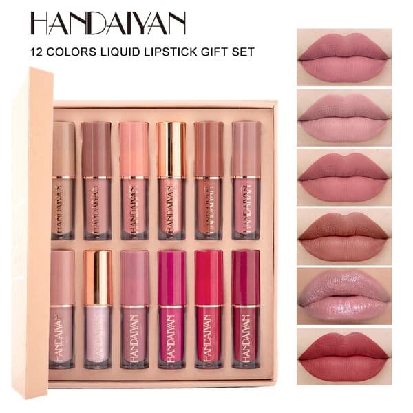 HANDAIYAN 12 Colors Book Matte Liquid Lipstick Set Nonstick Cup Waterproof Lip Gloss Makeup Longlasting Lipgloss Kits 241008