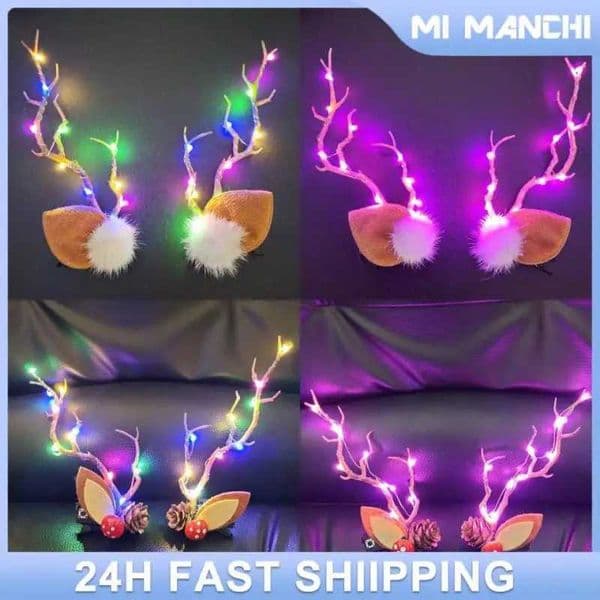4-1 colorful lightweight deer horn hair clip fashionable earrings Christmas and Halloween hair clip accessories deer horn headband new earrings W241021