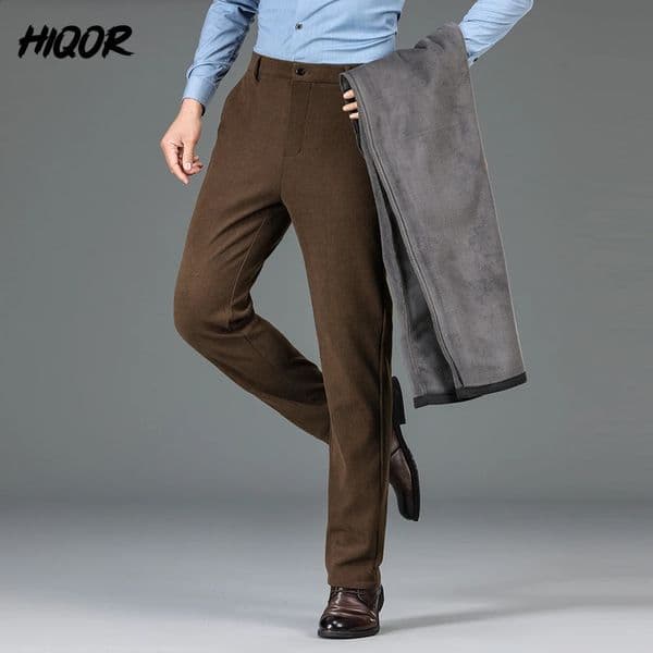 HIQOR Mens Pants Thick and Warm Business Straight Casual Mens Trousers Fashionable Mens Clothing Classic Solid Mens Set Pants 241021