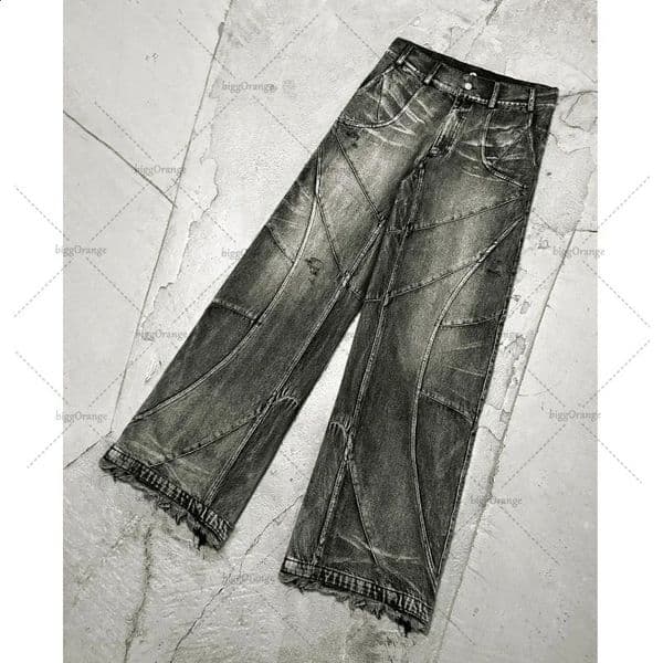 Y2K streetwear hip-hop jeans mens oversized West workwear torn rap style loose laundry clothing floor mop pants 241019CJ