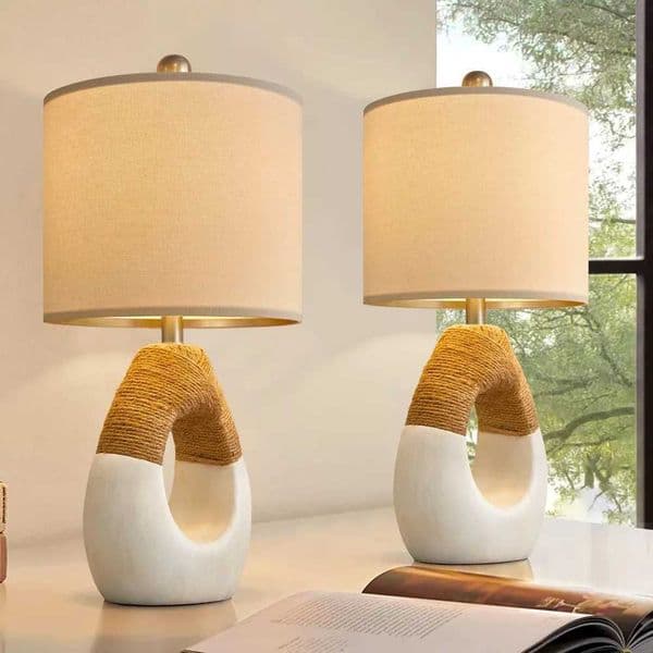 OYEARS Boho Desk Lamp Bedroom Living Room Set 2 Small Farmhouse Rattan Desk Lamps 19 Rural Home Decor Desk Lamp X241021