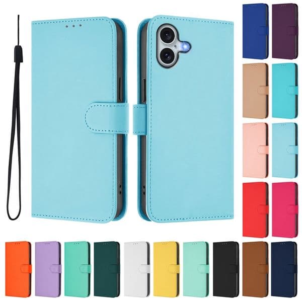 17E Wallet Cases For Iphone 17 Air 16 Pro Max 15 Plus 14 13 12 11 X XR XS MAX 8 7 6 16E Iphone17 Plain PU Leather Buesiness Holder Kickstand ID Card Slot Flip