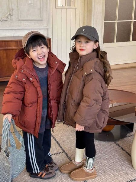 2026 New New Boys Girls Jackets Winter White Duck Down Warm Solid Hooded Coat Children Zipper Casual Loose Puffer Outerwear 5-12Yxj241021 Designer
