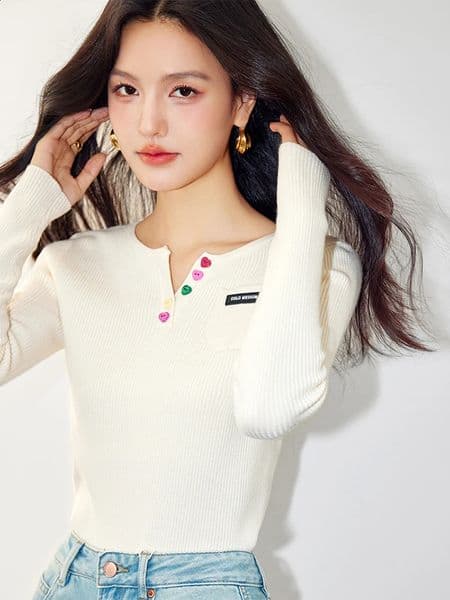 Fashion Women Knitted Sweater Sweet Pullovers Tops Autumn Chic n Solid Color Long Sleeve Sweaters 241021