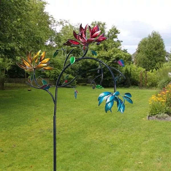 C5AD large metal wind rotator with three rotating butterfly windmill wind sculptures used for outdoor garden art decoration 241021