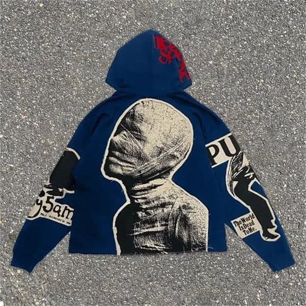 Y2K Street Clothing Hoodies Retro Punk Mummy Printed Super Large Hoodies Mens and Womens Loose Harajuku Hip Hop Gothic Sportswear 240927