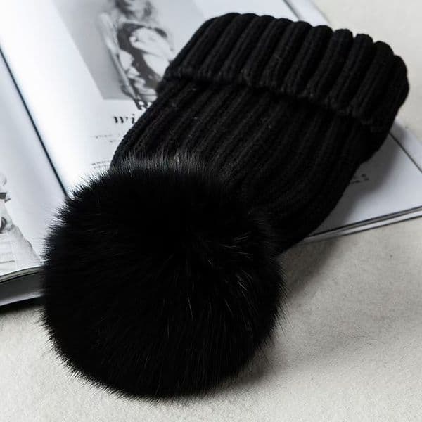 Designer beanie Winter Knitted Woolen Hat Chunky Knit Thick Warm Faux Fur Pom Beanies Female Bonnet Beanie Caps colorfull Women beanie Winter Hat