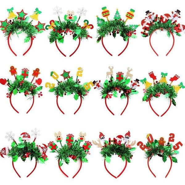 12PCS New Year 2025 Number Headbands Christmas Decorations Colorful Headbands Elk And Snowman Headbands Christmas Party DecorX241022
