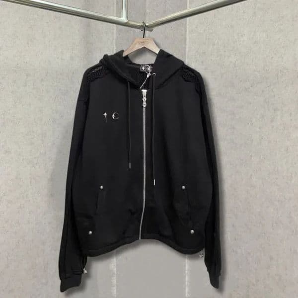 Stock Oversized THUG CLUB Jacket Terry Mesh Splicing Star Moon Metal Zipper Hoodies Hiphop Street Men Women Sweatshirts 241022